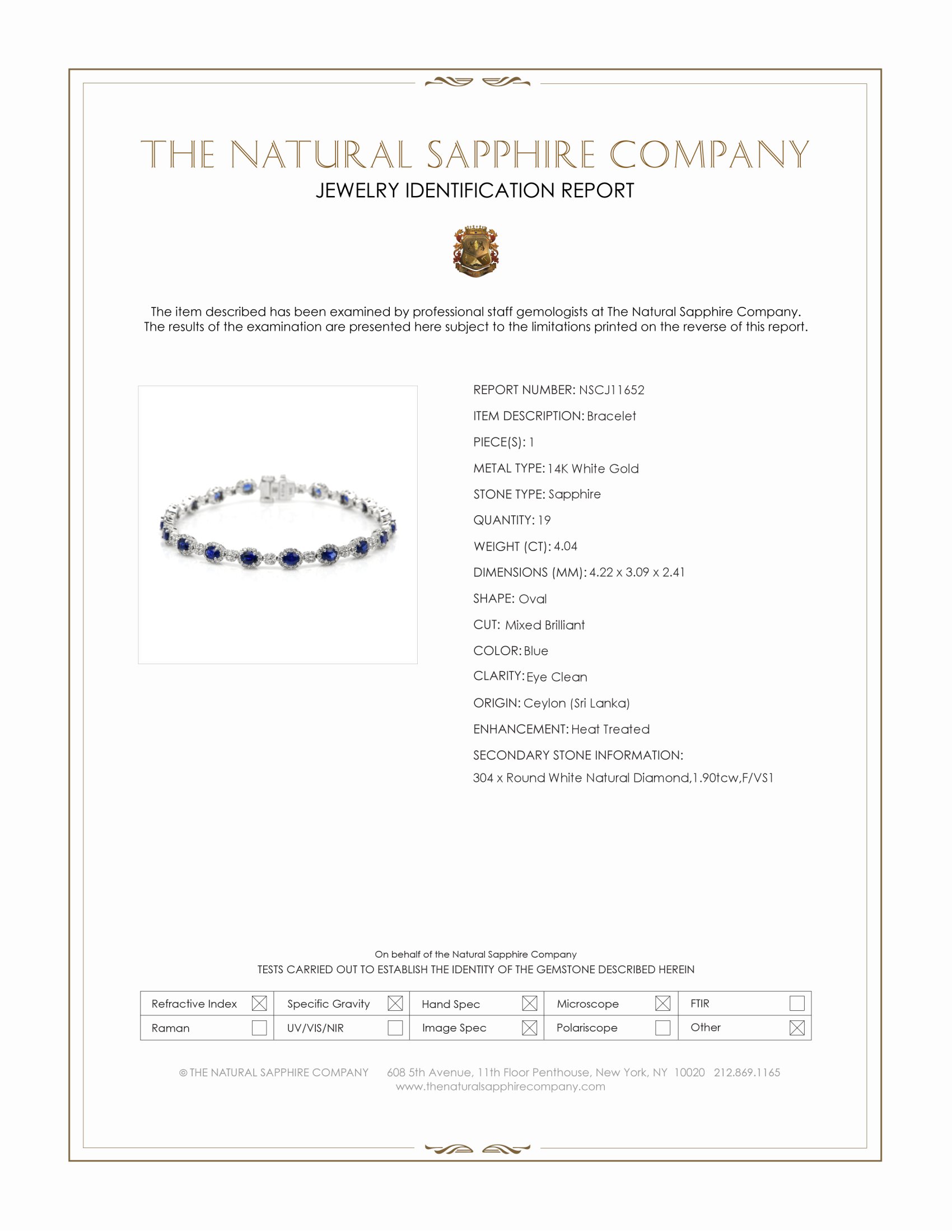 4.04 Ct.Tw. Blue Sapphire and Natural Diamond Tennis/Line Bracelet, 14K White Gold
