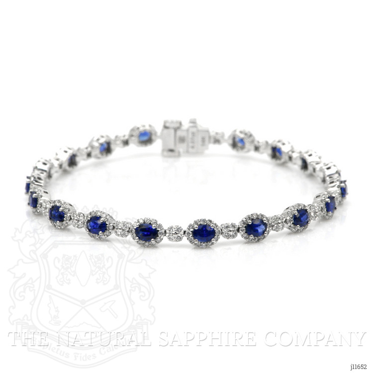 4.04 Ct.Tw. Blue Sapphire and Natural Diamond Tennis/Line Bracelet, 14K White Gold
