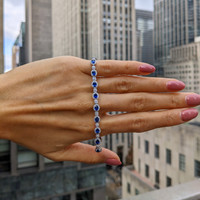 4.04&nbsp;Ct.Tw.Total Carat Weight Blue Sapphire and Natural Diamond Tennis/Line Bracelet, 14K White Gold Life Style