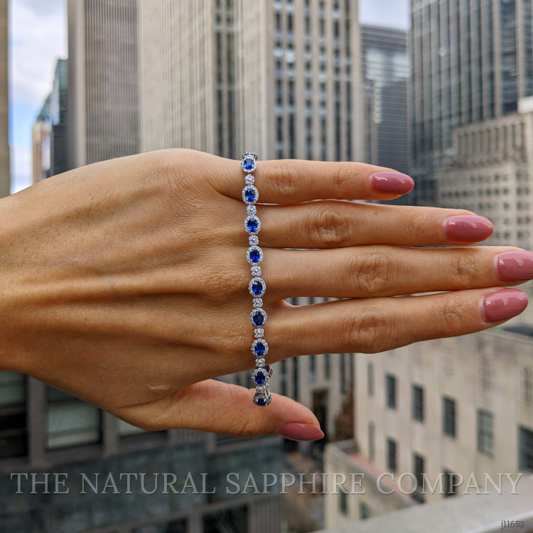 4.04 Ct.Tw. Blue Sapphire and Natural Diamond Tennis/Line Bracelet, 14K White Gold