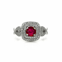 1.04 Ct. Ruby and Natural Diamond Pave Ring, 18K White Gold Video