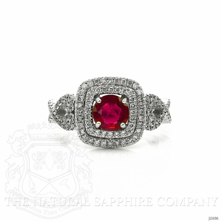 1.04 Ct. Ruby and Natural Diamond Pave Ring, 18K White Gold