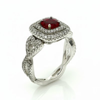 1.04 Ct. Ruby and Natural Diamond Pave Ring, 18K White Gold Image
