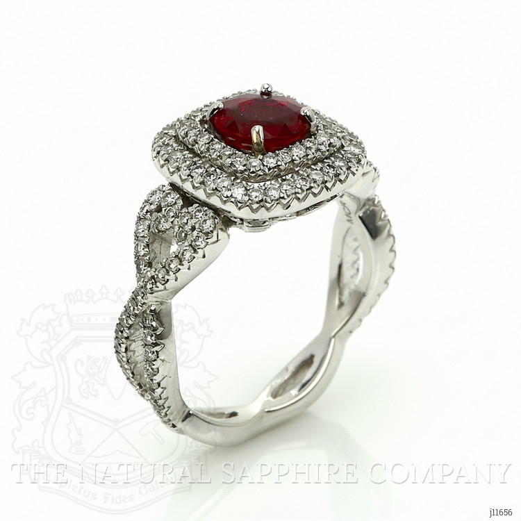 1.04 Ct. Ruby and Natural Diamond Pave Ring, 18K White Gold
