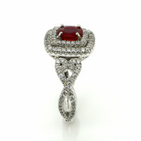 1.04 Ct. Ruby and Natural Diamond Pave Ring, 18K White Gold Image