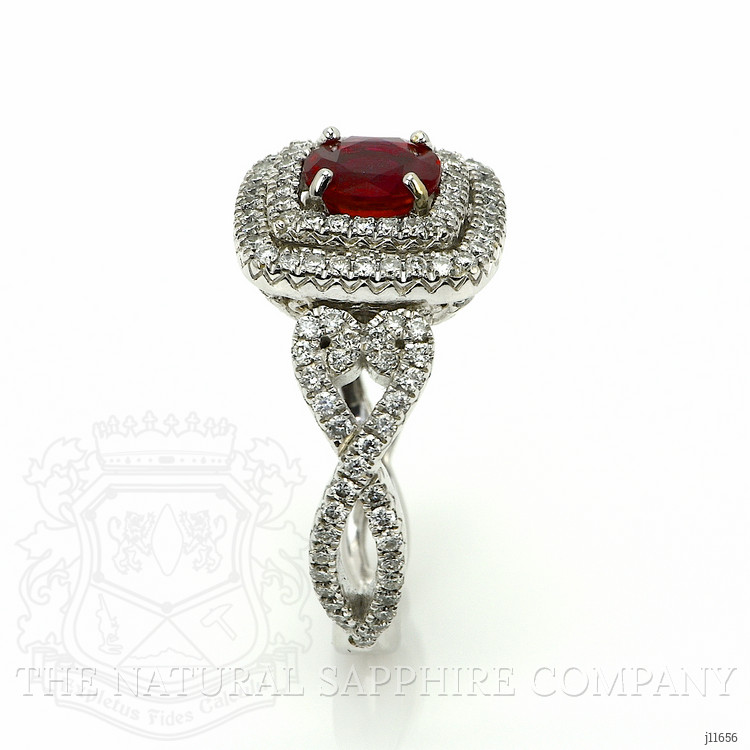 1.04 Ct. Ruby and Natural Diamond Pave Ring, 18K White Gold