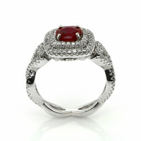 1.04 Ct. Ruby and Natural Diamond Pave Ring, 18K White Gold Image