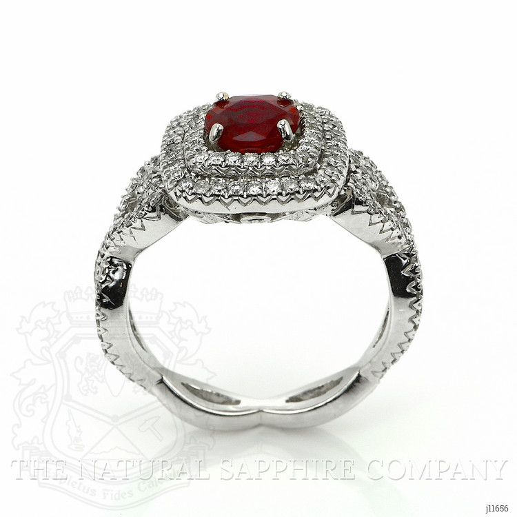 1.04 Ct. Ruby and Natural Diamond Pave Ring, 18K White Gold