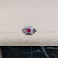 1.04 Ct. Ruby and Natural Diamond Pave Ring, 18K White Gold Life Style