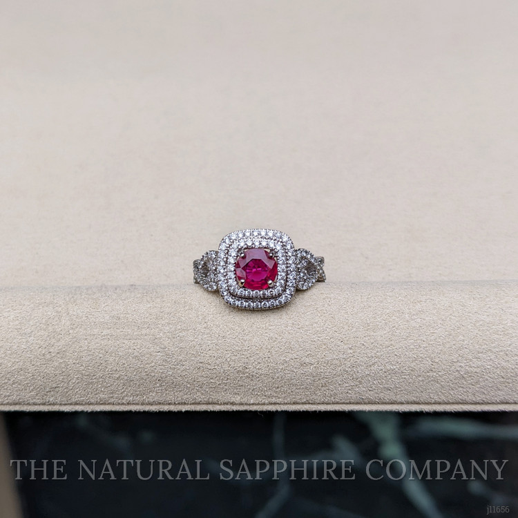 1.04 Ct. Ruby and Natural Diamond Pave Ring, 18K White Gold