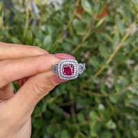 1.04 Ct. Ruby and Natural Diamond Pave Ring, 18K White Gold Life Style