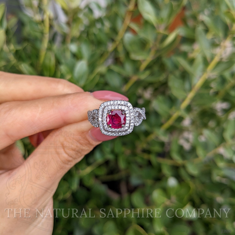1.04 Ct. Ruby and Natural Diamond Pave Ring, 18K White Gold