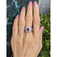 1.04 Ct. Ruby and Natural Diamond Pave Ring, 18K White Gold Life Style