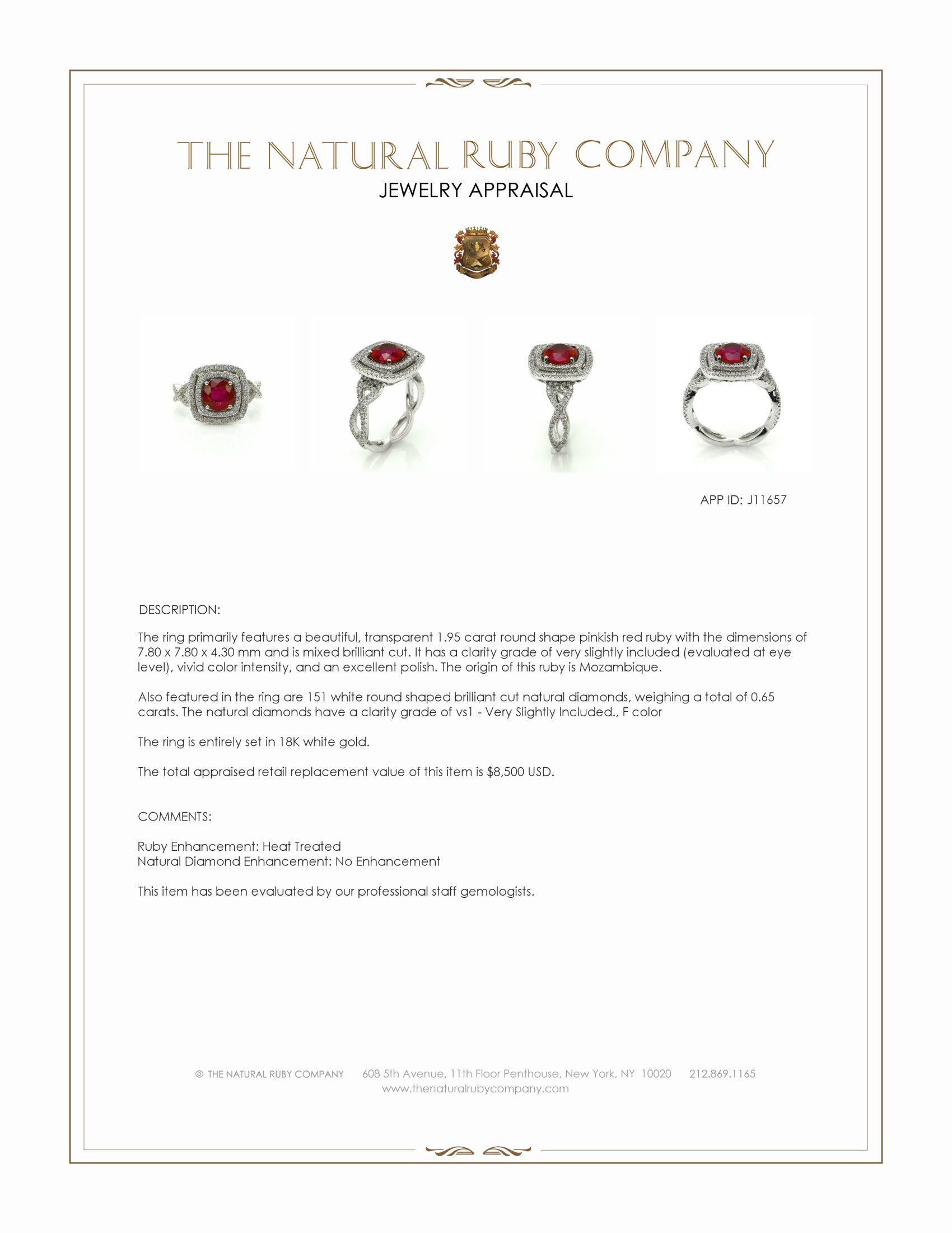 1.95 Ct. Pinkish Red Ruby and Natural Diamond Pave Ring, 18K White Gold