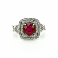 1.95 Ct. Pinkish Red Ruby and Natural Diamond Pave Ring, 18K White Gold Video