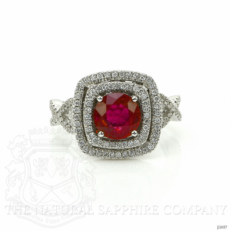 1.95 Ct. Pinkish Red Ruby and Natural Diamond Pave Ring, 18K White Gold