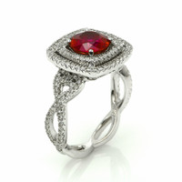 1.95 Ct. Pinkish Red Ruby and Natural Diamond Pave Ring, 18K White Gold Image