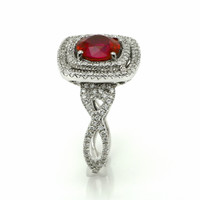 1.95 Ct. Pinkish Red Ruby and Natural Diamond Pave Ring, 18K White Gold Image