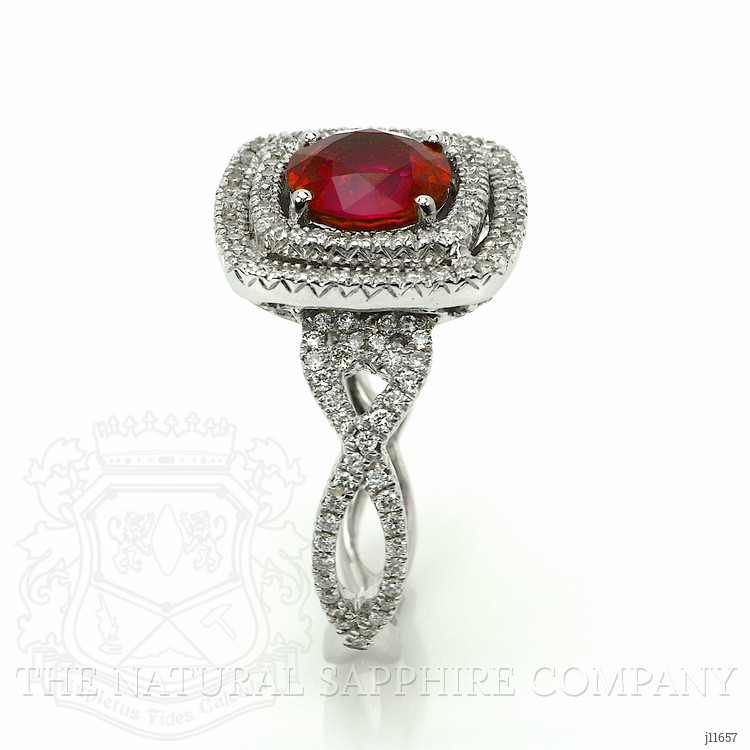 1.95 Ct. Pinkish Red Ruby and Natural Diamond Pave Ring, 18K White Gold