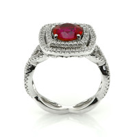 1.95 Ct. Pinkish Red Ruby and Natural Diamond Pave Ring, 18K White Gold Image