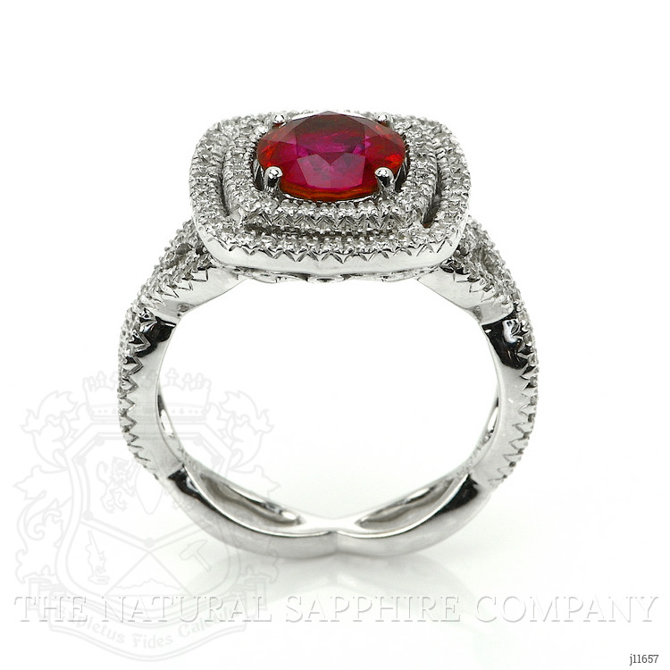 1.95 Ct. Pinkish Red Ruby and Natural Diamond Pave Ring, 18K White Gold