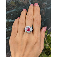 1.95 Ct. Pinkish Red Ruby and Natural Diamond Pave Ring, 18K White Gold Life Style