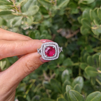 1.95 Ct. Pinkish Red Ruby and Natural Diamond Pave Ring, 18K White Gold Life Style