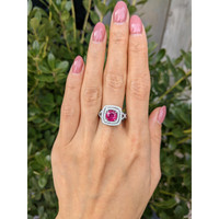 1.95 Ct. Pinkish Red Ruby and Natural Diamond Pave Ring, 18K White Gold Life Style