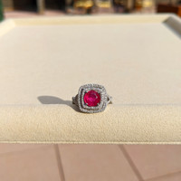 1.95 Ct. Pinkish Red Ruby and Natural Diamond Pave Ring, 18K White Gold Life Style
