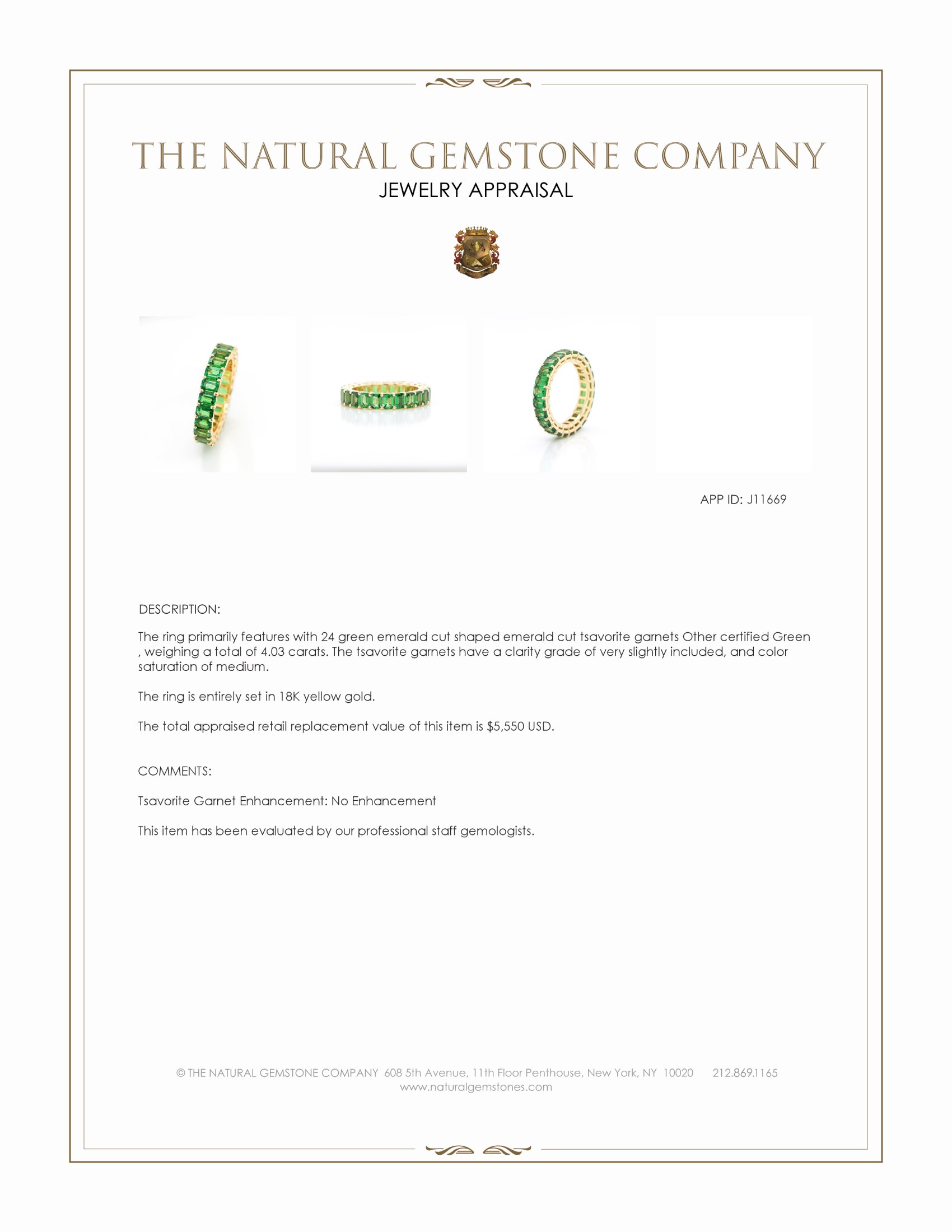 4.03 Ct. Tsavorite Garnet Accent Stones Ring, 18K Yellow Gold