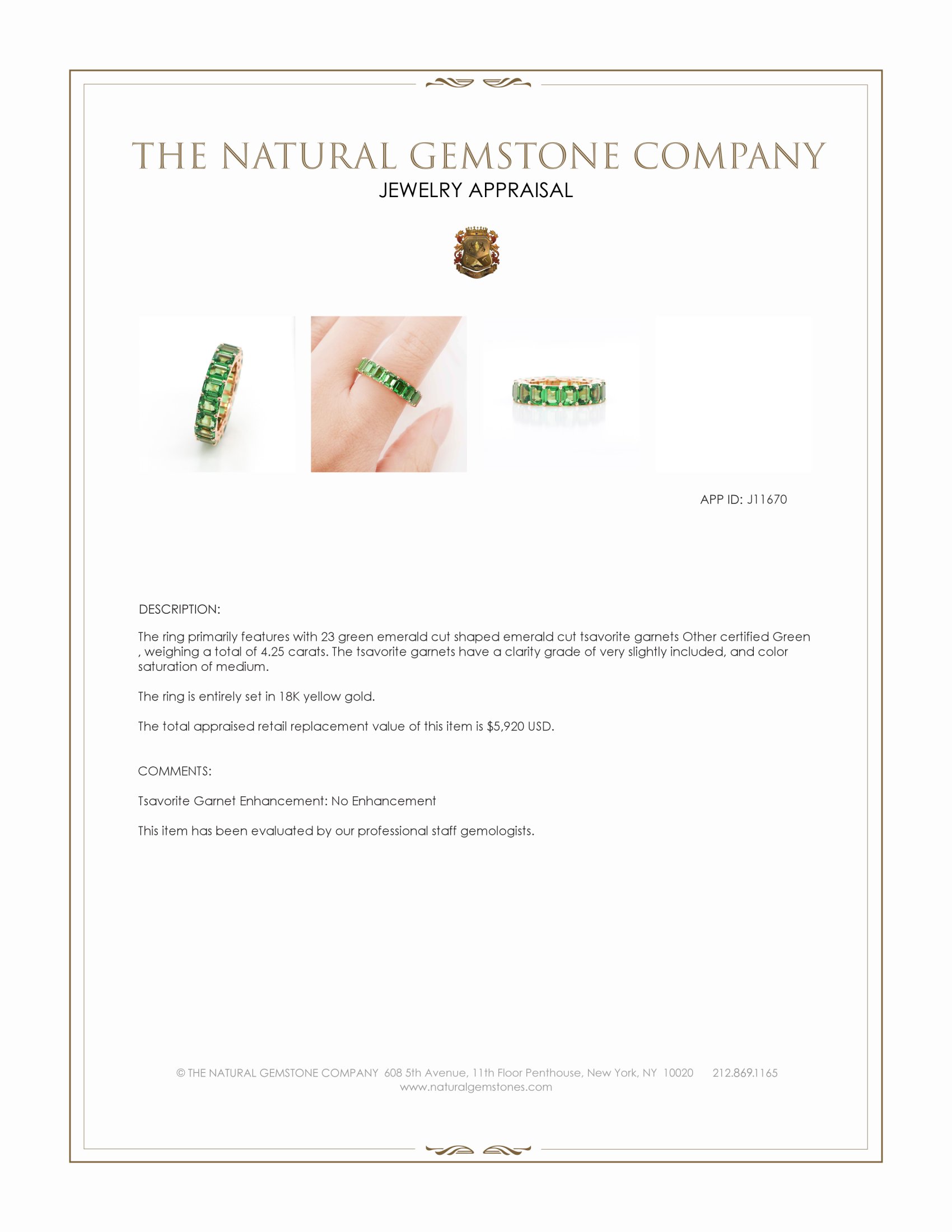 4.25 Ct. Tsavorite Garnet Accent Stones Ring, 18K Yellow Gold