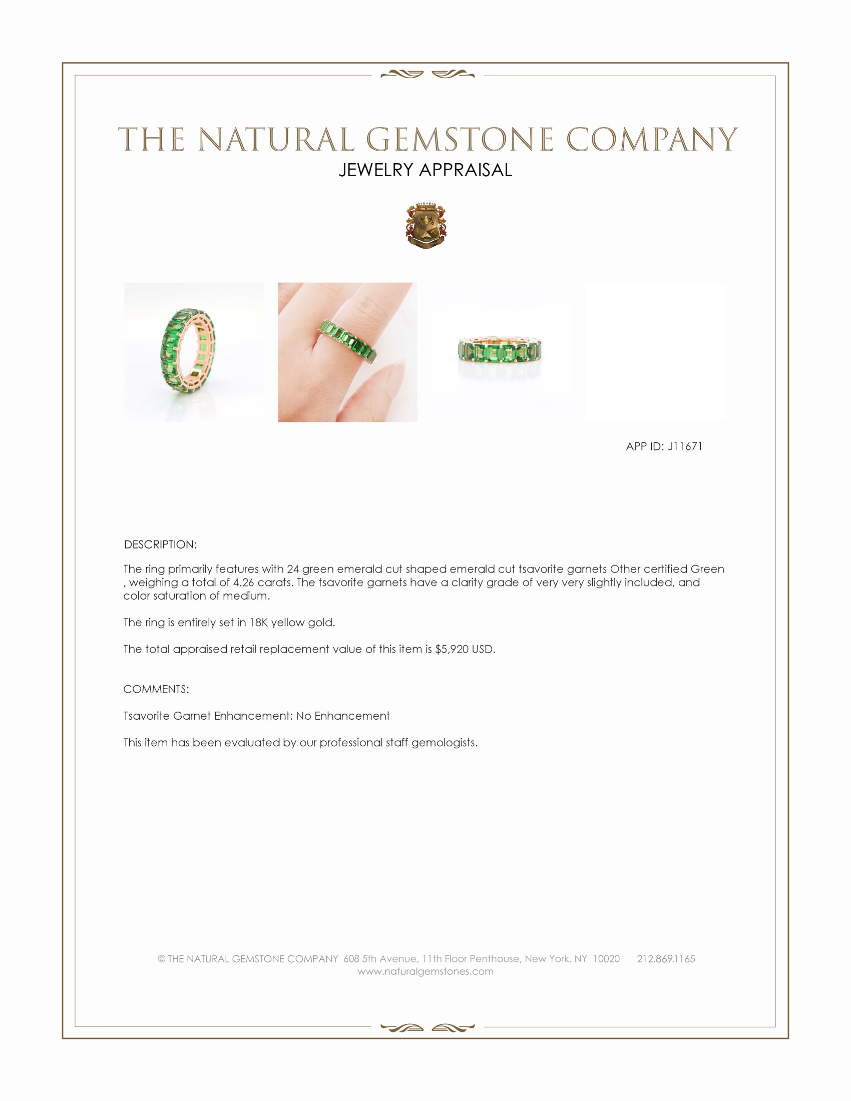 4.26 Ct. Tsavorite Garnet Accent Stones Ring, 18K Yellow Gold