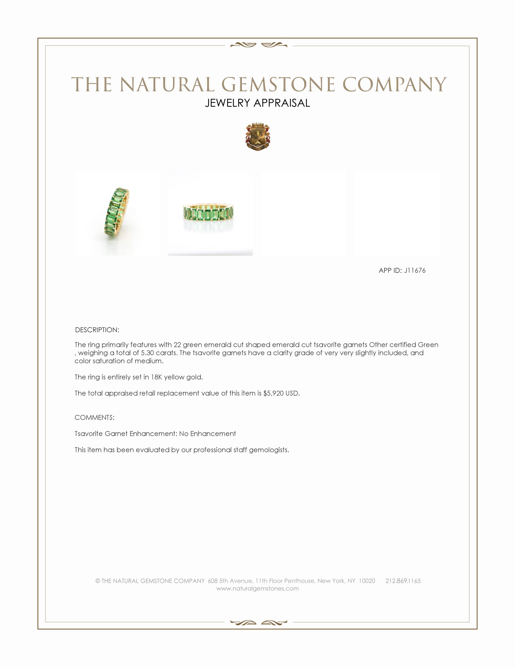 5.30 Ct. Tsavorite Garnet Accent Stones Ring, 18K Yellow Gold