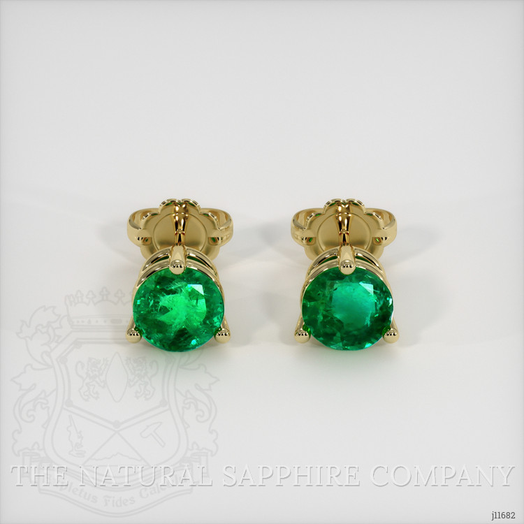 1.07 Ct.Tw. Emerald Studs Earrings, 18K Yellow Gold