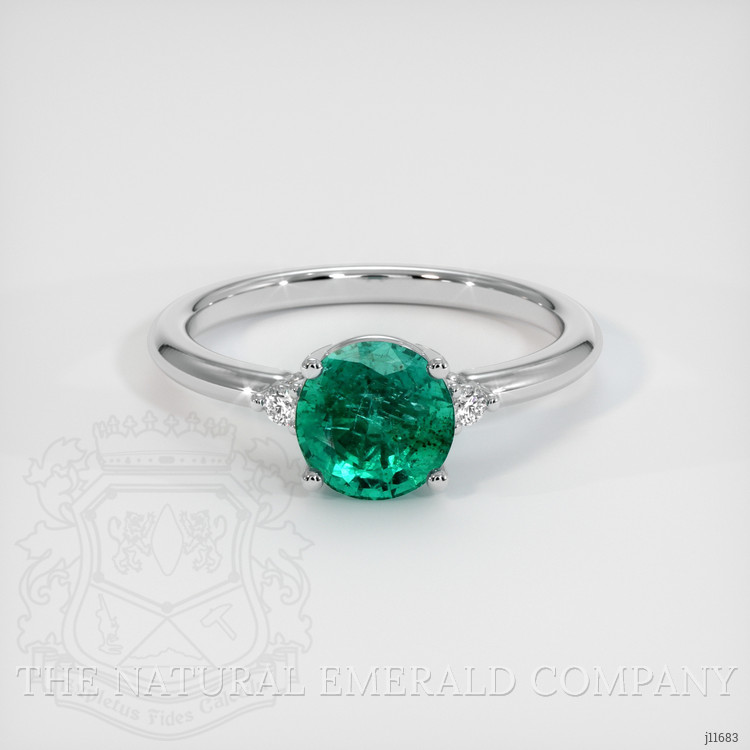 1.29 Ct. Emerald and Natural Diamond Three Stone Ring, 18K White Gold