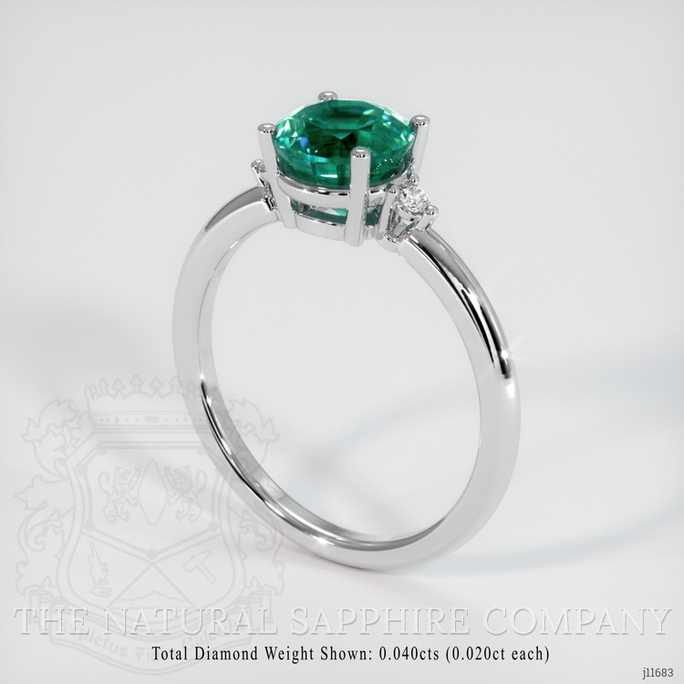 1.29 Ct. Emerald and Natural Diamond Three Stone Ring, 18K White Gold