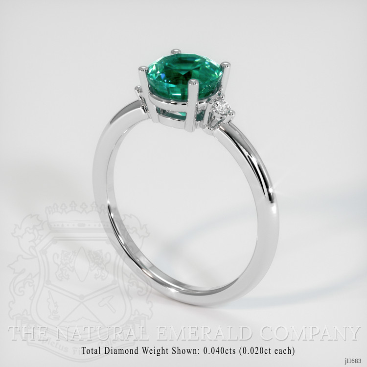 1.29 Ct. Emerald and Natural Diamond Three Stone Ring, 18K White Gold