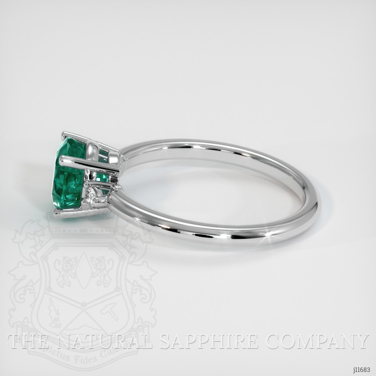 1.29 Ct. Emerald and Natural Diamond Three Stone Ring, 18K White Gold