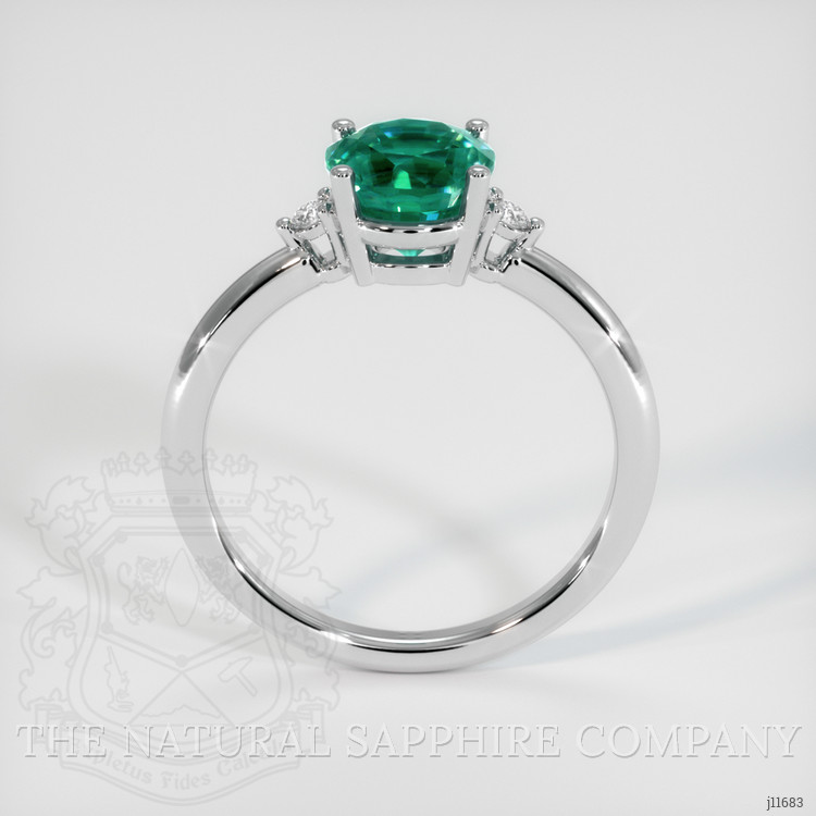 1.29 Ct. Emerald and Natural Diamond Three Stone Ring, 18K White Gold