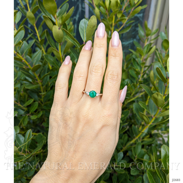 1.29 Ct. Emerald and Natural Diamond Three Stone Ring, 18K White Gold