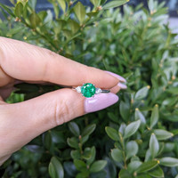 1.29 Ct. Emerald and Natural Diamond Three Stone Ring, 18K White Gold Life Style