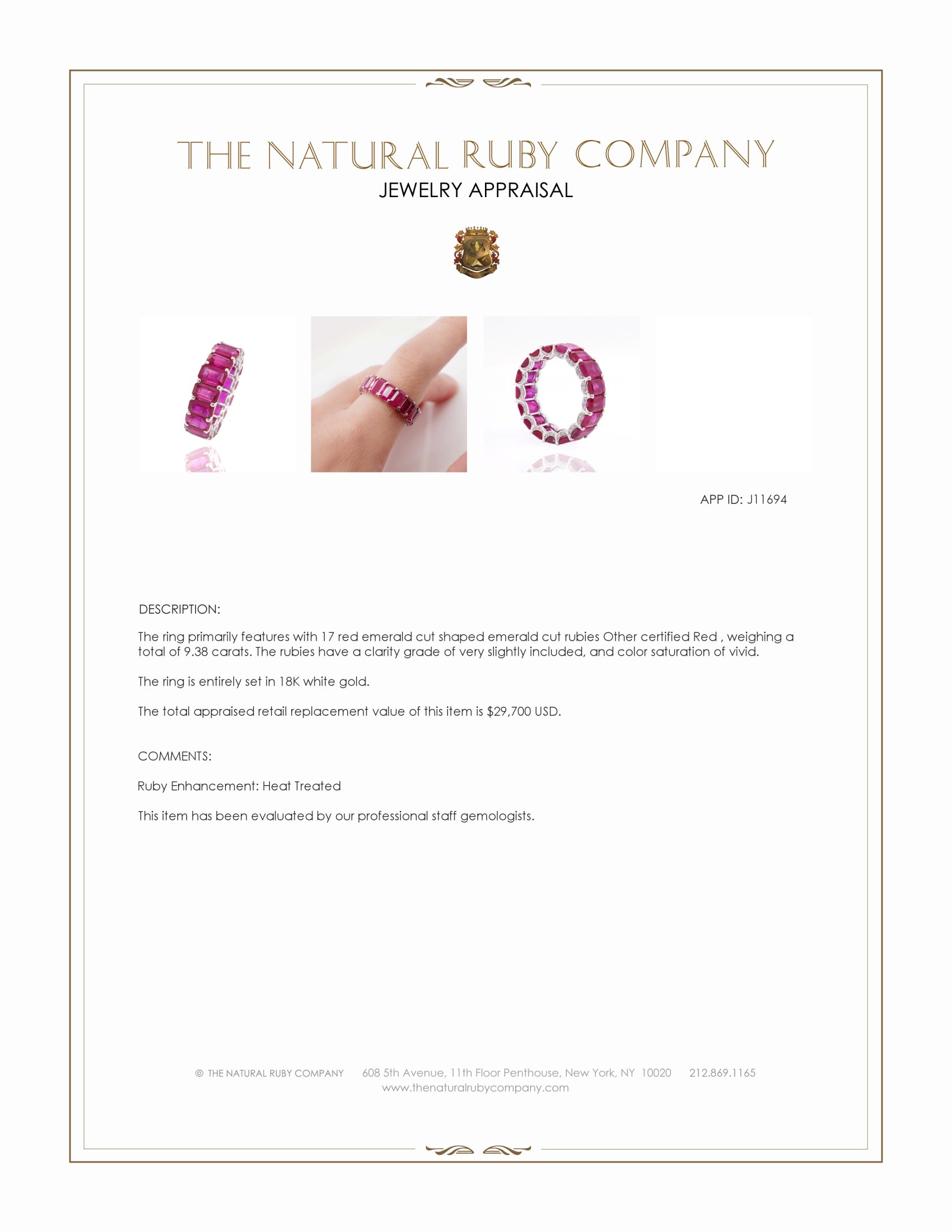 9.38 Ct. Ruby Accent Stones Ring, 18K White Gold
