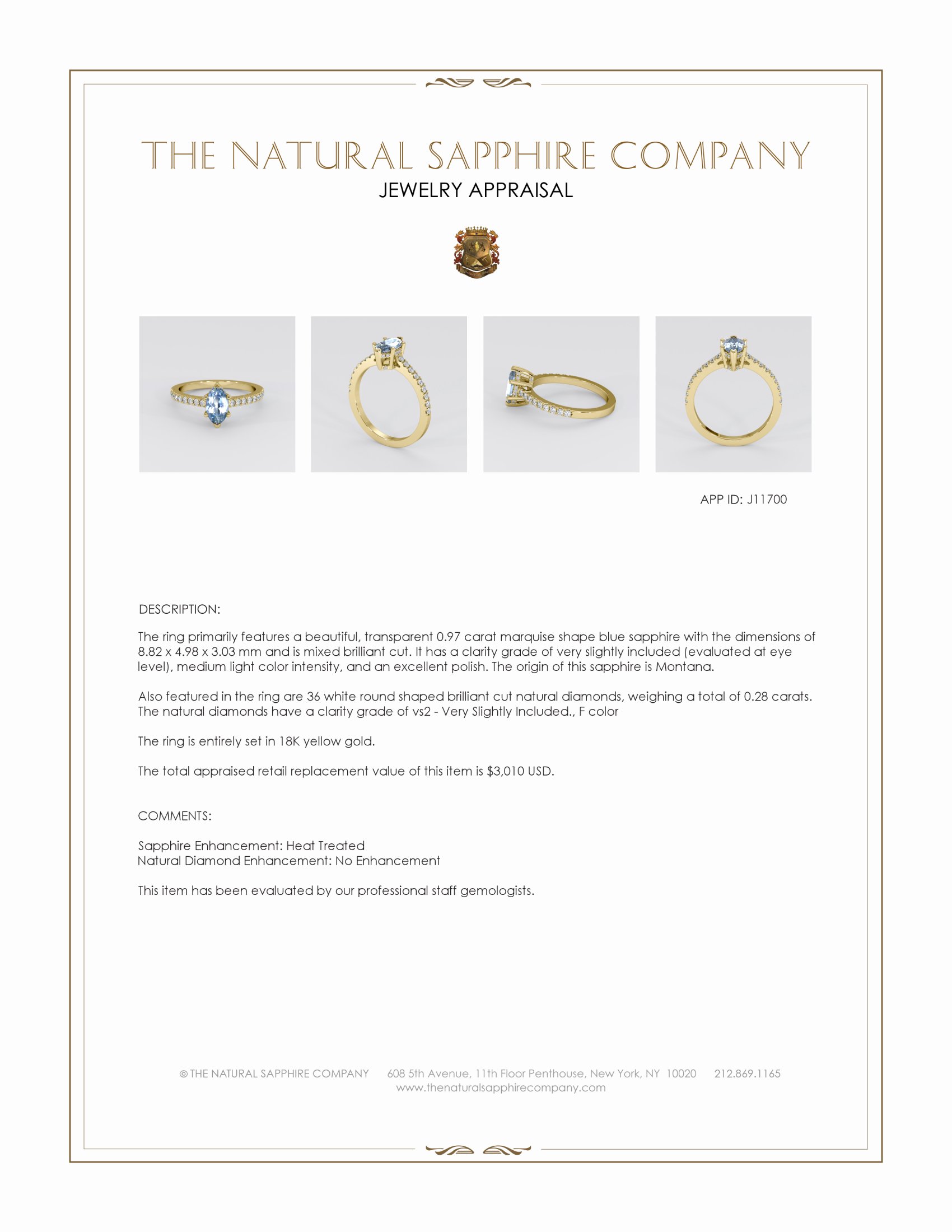 0.97 Ct. Blue Sapphire and Natural Diamond Pave Ring, 18K Yellow Gold