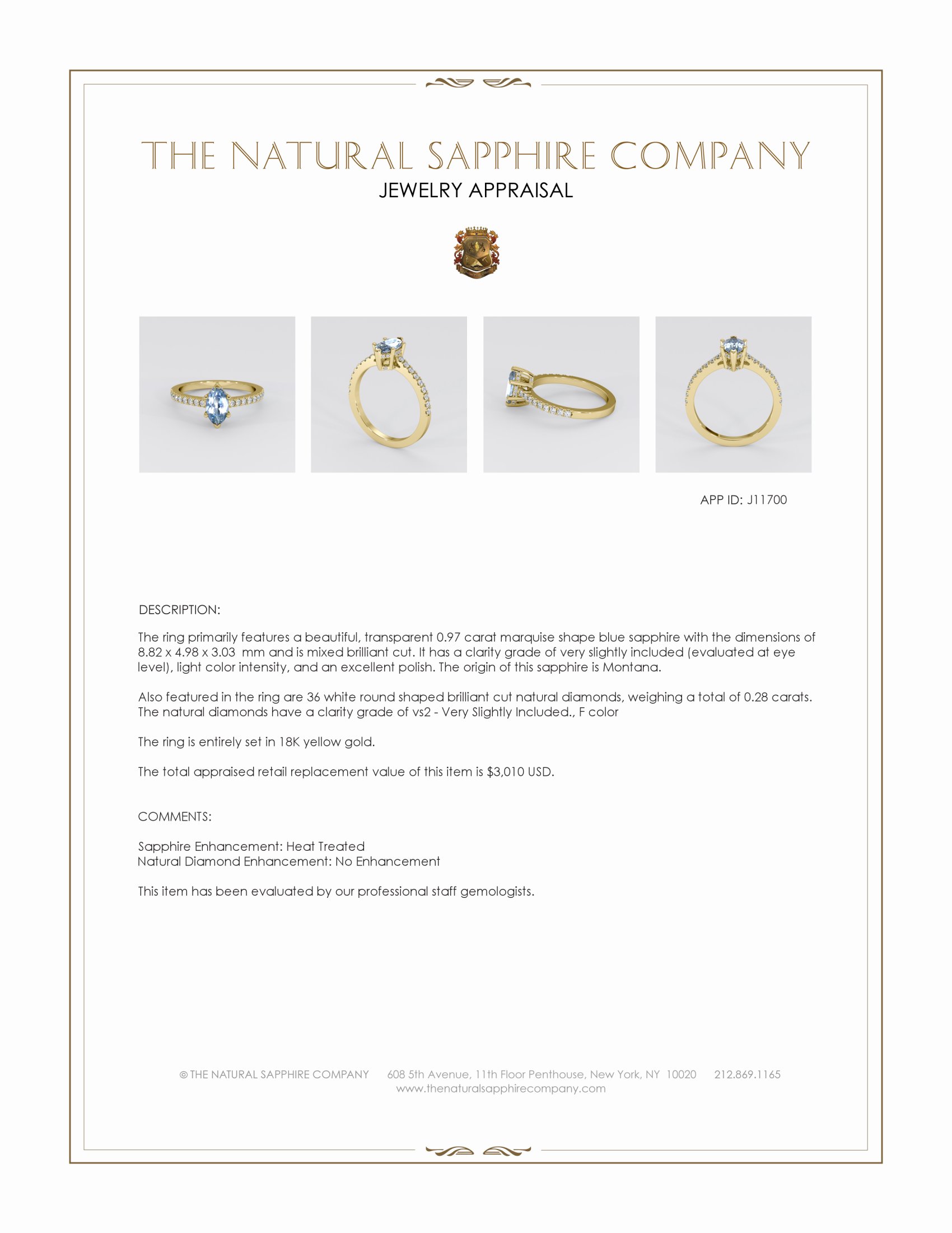 0.97 Ct. Blue Sapphire and Natural Diamond Pave Ring, 18K Yellow Gold