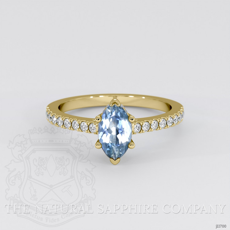 0.97 Ct. Blue Sapphire and Natural Diamond Pave Ring, 18K Yellow Gold