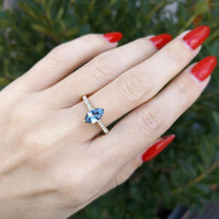 0.97 Ct. Blue Sapphire and Natural Diamond Pave Ring, 18K Yellow Gold Life Style