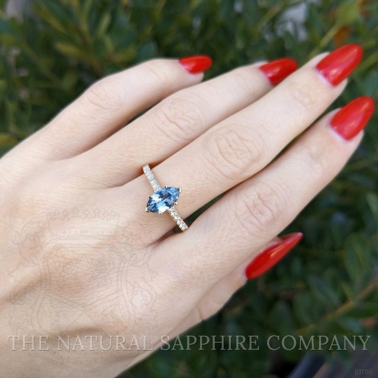 0.97 Ct. Blue Sapphire and Natural Diamond Pave Ring, 18K Yellow Gold