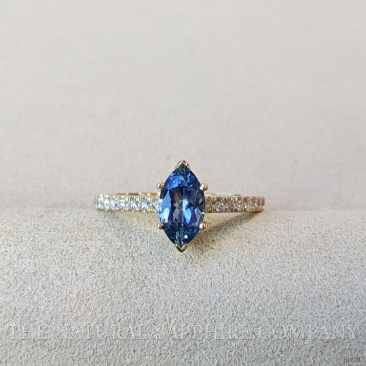 0.97 Ct. Blue Sapphire and Natural Diamond Pave Ring, 18K Yellow Gold