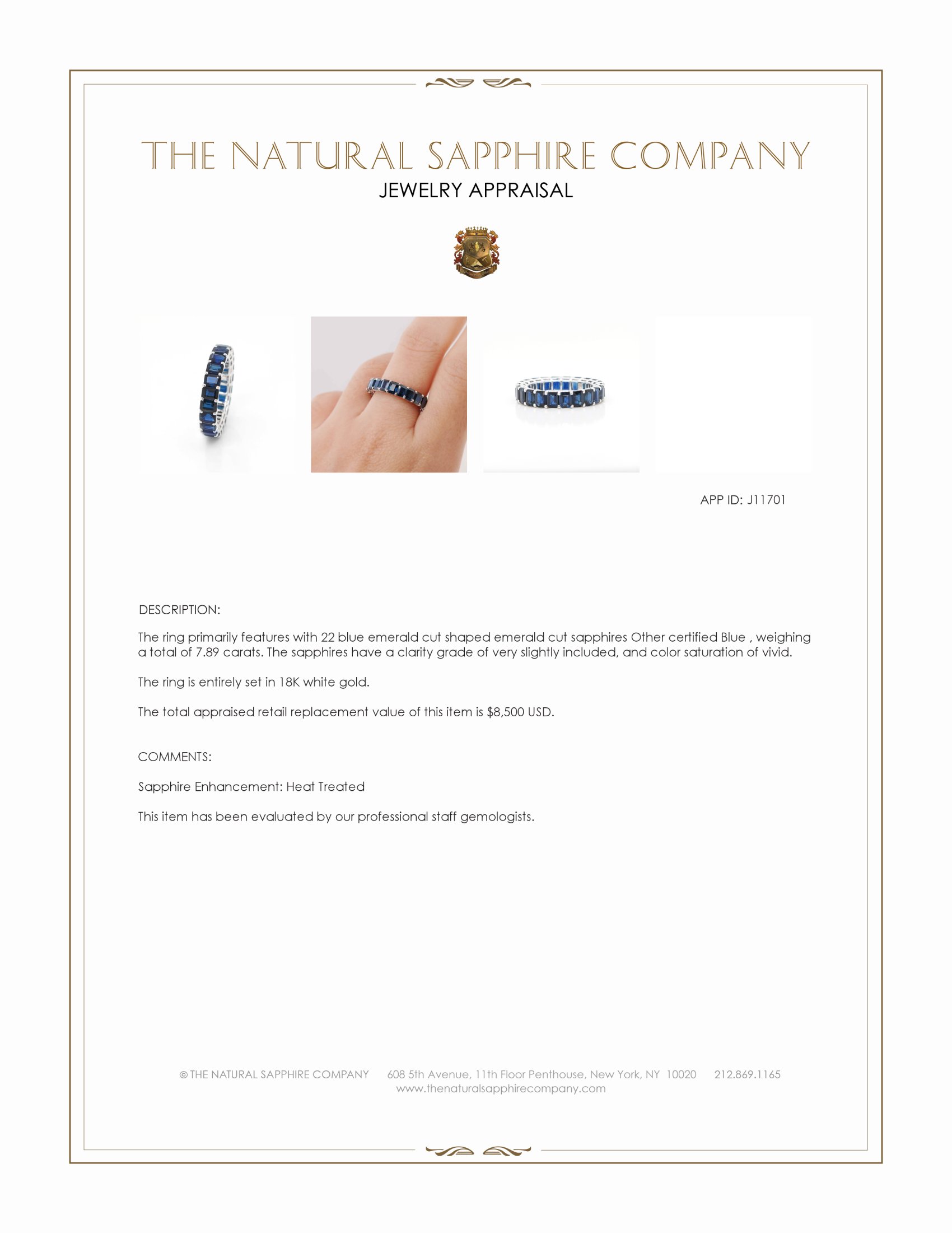 7.89 Ct. Blue Sapphire Accent Stones Ring, 18K White Gold