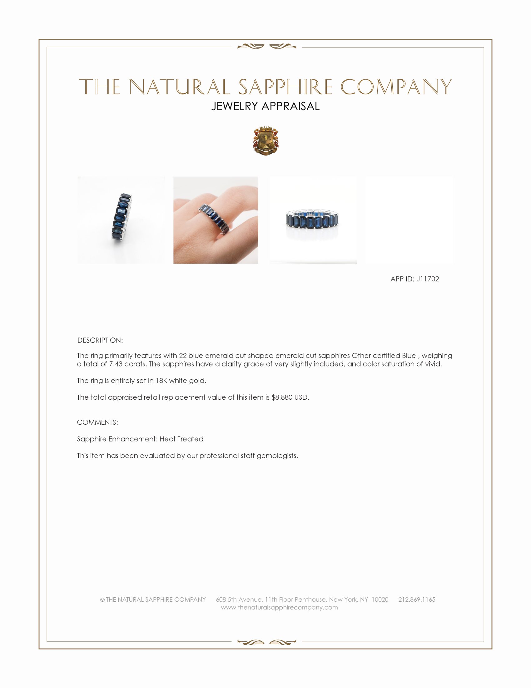 7.43 Ct. Blue Sapphire Accent Stones Ring, 18K White Gold